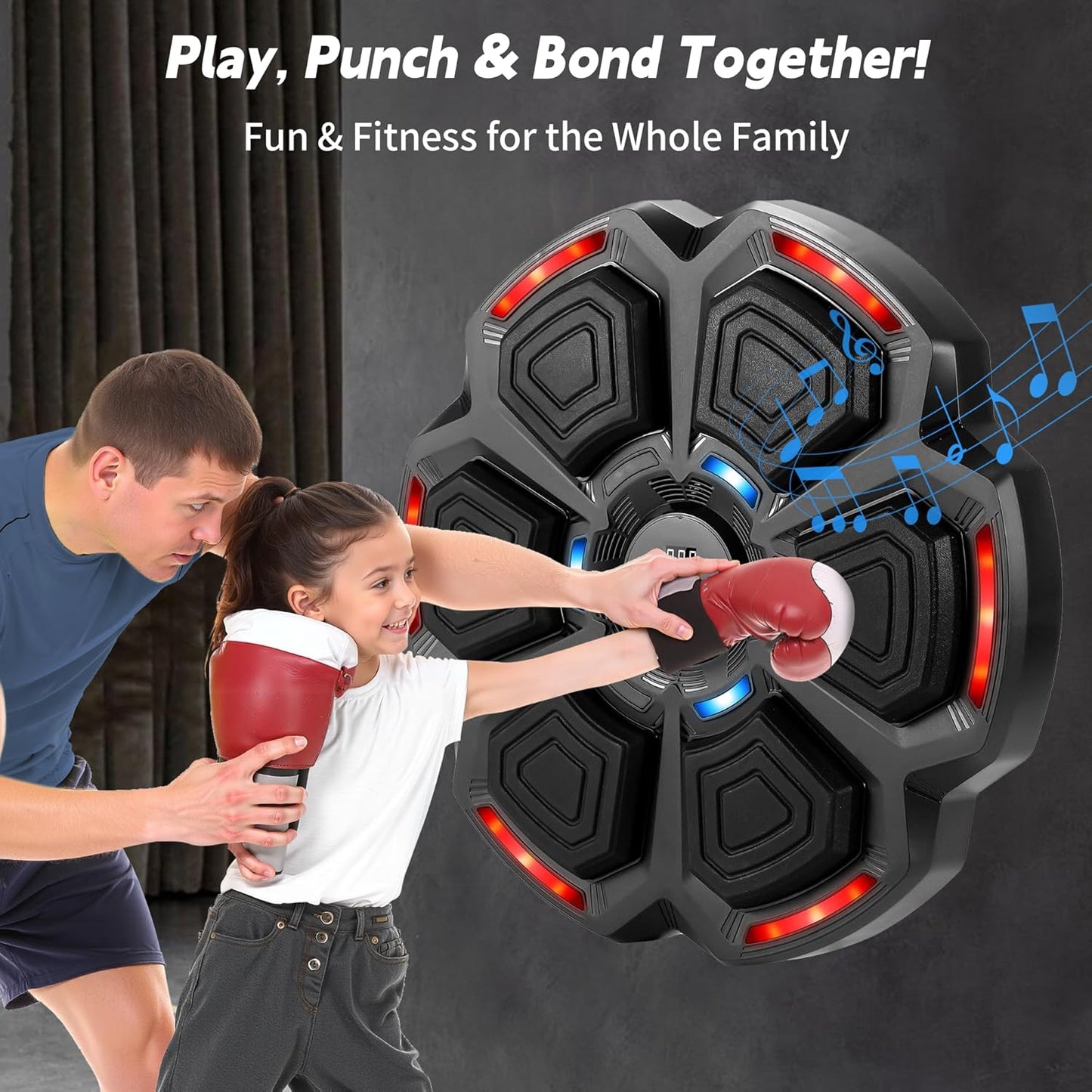 Music Boxing Machine, Music Punching Machine for Adults Kids, Interactive Boxing Target Wall Mounted with Gloves, Gift for Family Friends Large Size