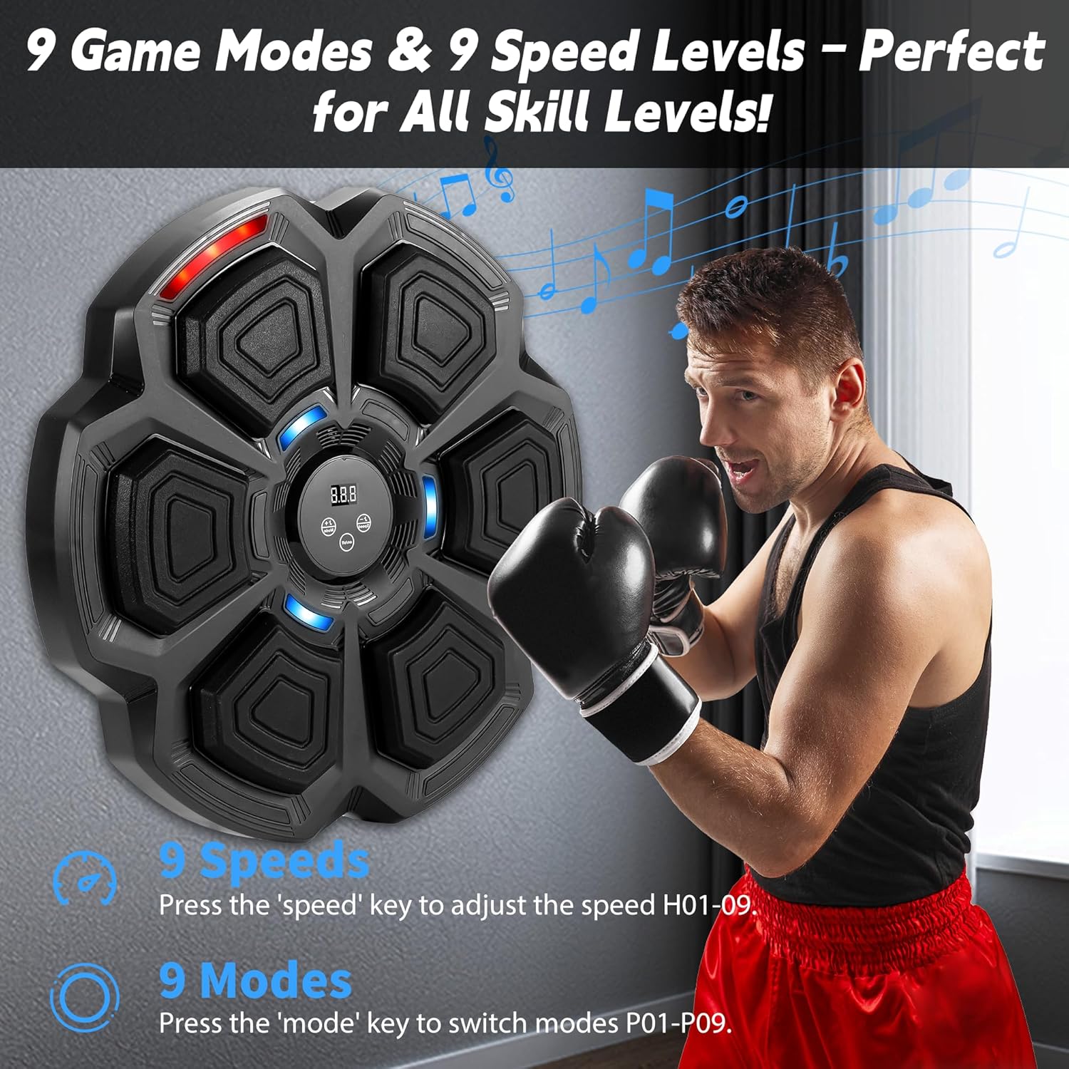 Music Boxing Machine, Music Punching Machine for Adults Kids, Interactive Boxing Target Wall Mounted with Gloves, Gift for Family Friends Large Size